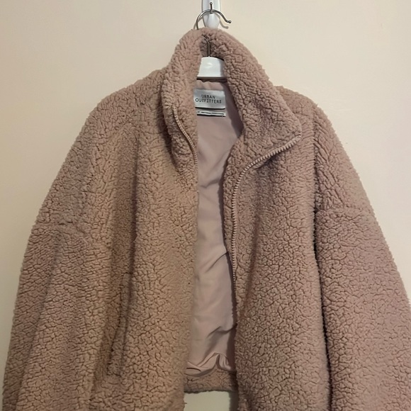 Urban outfitters willow fuzzy teddy drawstring jacket pink - Picture 3 of 7